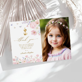 Meisjes Eerste Heilige Communie Pastel Bloemen Bedankkaart