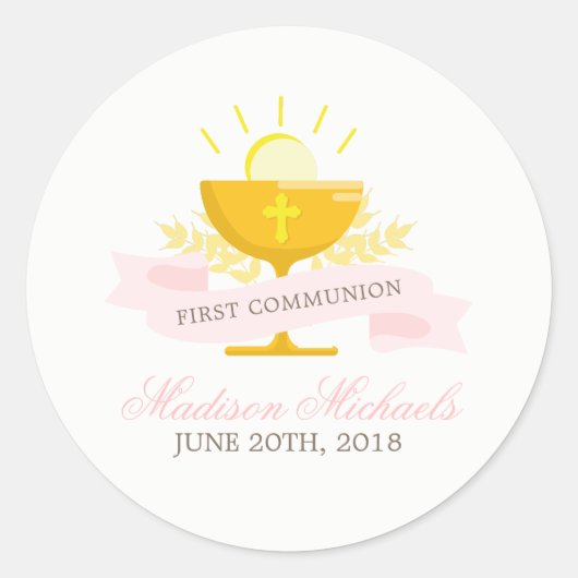 Meisjes Eerste Heilige Communie Ronde Sticker (Voorkant)