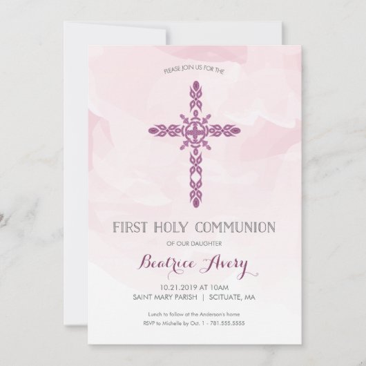 Meisjes Eerste Heilige Communie Uitnodiging, Water Kaart (Voorkant)