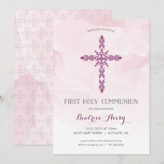 Meisjes Eerste Heilige Communie Uitnodiging, Water Kaart (Voorkant / Achterkant)
