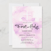 Meisjes Eerste Heilige Communie Zachte Roze Waterv Kaart (Voorkant)