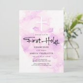 Meisjes Eerste Heilige Communie Zachte Roze Waterv Kaart (Staand voorkant)