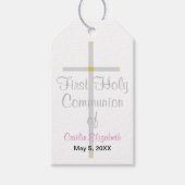 Meisje's Eerste Heilige Communie Zilveren Kruis Ro Cadeaulabel (Voorkant)