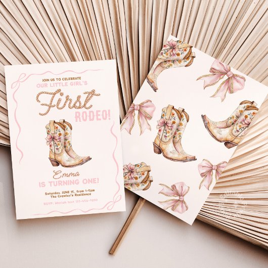 Meisjes eerste Rodeo 1e verjaardag Cowgirl Uitnodi Kaart