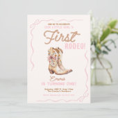 Meisjes eerste Rodeo 1e verjaardag Cowgirl Uitnodi Kaart (Staand voorkant)