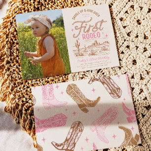 Meisje's eerste Rodeo foto Verjaardag uitnodiging