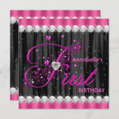 Meisjes eerste verjaardag feest kaart (Voorkant / Achterkant)