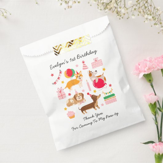 Meisjes eerste verjaardag Let's Pawty Favoriete Ta Bedankzakje (Gezegeld)
