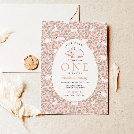 Meisjes eerste verjaardag paashaas kaart