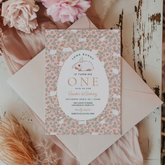 Meisjes eerste verjaardag paashaas kaart