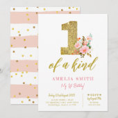 Meisjes eerste verjaardag uitnodigen, Glitter één, Kaart (Voorkant / Achterkant)