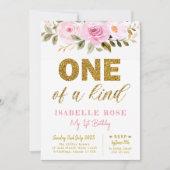 Meisjes eerste verjaardag uitnodigen, Glitter één, Kaart (Voorkant)