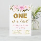 Meisjes eerste verjaardag uitnodigen, Glitter één, Kaart (Staand voorkant)