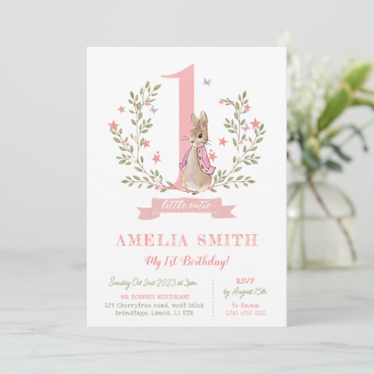 Meisjes eerste verjaardag uitnodigen, Peter konijn Kaart (Staand voorkant)