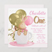 Meisjes eerste verjaardagsfeest grillig roze goud kaart (Voorkant / Achterkant)