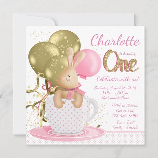 Meisjes eerste verjaardagsfeest grillig roze goud kaart (Voorkant)