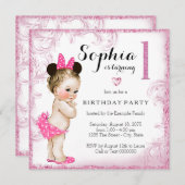 Meisjes eerste verjaardagsfeestje roze werveling kaart (Voorkant / Achterkant)