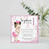 Meisjes eerste verjaardagsfeestje roze werveling kaart (Staand voorkant)