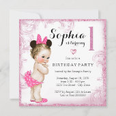 Meisjes eerste verjaardagsfeestje roze werveling kaart (Voorkant)