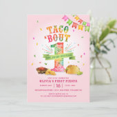Meisjes eerste verjaardagsuitnodiging met Fiesta T Kaart (Staand voorkant)