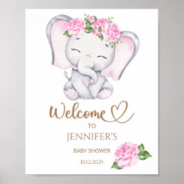 Meisjes elefant en bloem Baby shower Welkom Poster