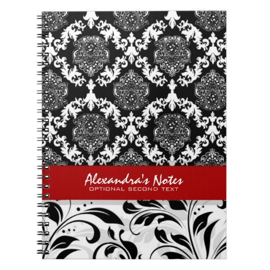 Meisjes Elegant Black en White Floral Damaskers 2 Notitieboek (Voorkant)