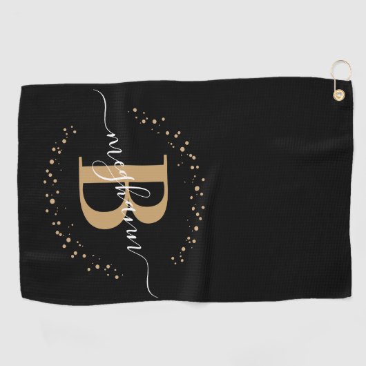 Meisjes Elegant Black Gold Name Monogramed Script Golfhanddoek (Horizontaal)