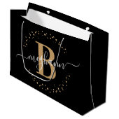Meisjes Elegant Black Gold Name Monogramed Script Groot Cadeauzakje (Voorkant Gekanteld)