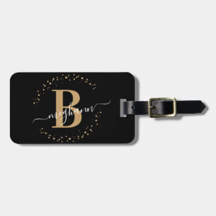 Meisjes Elegant Black Name Monogram Script Bagagelabel