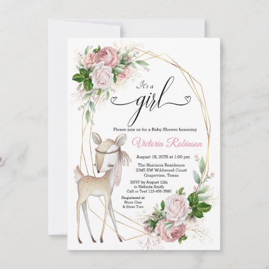 Meisjes Elegant Boho Deer Baby shower Kaart (Voorkant)