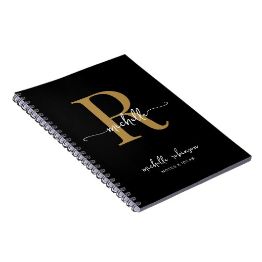 Meisjes Elegant Chic Black Gold Script Monogram Na Notitieboek (Rechterzijde)