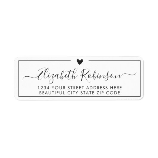 Meisjes Elegant Chic Script Heart Address Label (Voorkant)