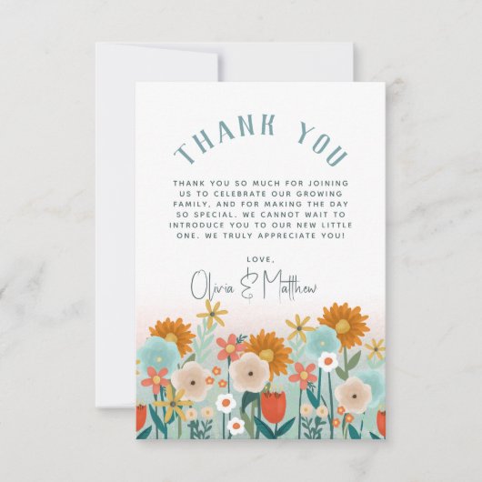 Meisjes Elegant Floral Dank je Baby shower Bedankkaart (Voorkant)