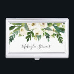 Meisjes Elegant Floral Rozen en Greenery Visitekaarthouder<br><div class="desc">Elegant visitekaartjes hoesje met waterverf geverfde witte rozen en groen samen met jouw naam in een elegant handgeschreven lettertype. Dit vrouwelijke visitekaartjes hoesje is geweldig voor een wimperverlengingstechnicus,  make-upartiest,  haarstylist of een bedrijf dat eigendom is van een vrouw.</div>