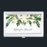 Meisjes Elegant Floral Rozen en Greenery Visitekaarthouder<br><div class="desc">Elegant visitekaartjes hoesje met waterverf geverfde witte rozen en groen samen met jouw naam in een elegant handgeschreven lettertype. Dit vrouwelijke visitekaartjes hoesje is geweldig voor een wimperverlengingstechnicus,  make-upartiest,  haarstylist of een bedrijf dat eigendom is van een vrouw.</div>