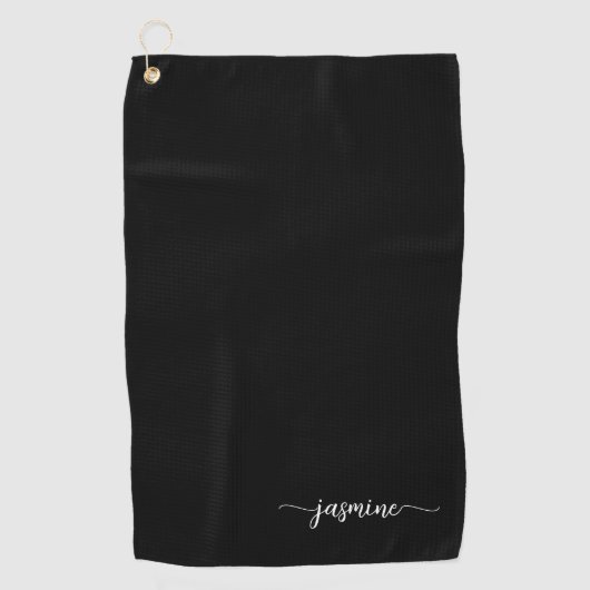 Meisjes Elegant Minimal Black Monogram Name Script Golfhanddoek (Voorkant)