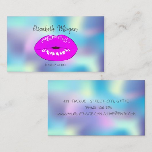 Meisjes Elegant Modern Holographic Lips Makeup Visitekaartje (Voorkant / Achterkant)