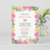 Meisjes Elegant Pink Yellow Roses Baby shower Kaart (Staand voorkant)