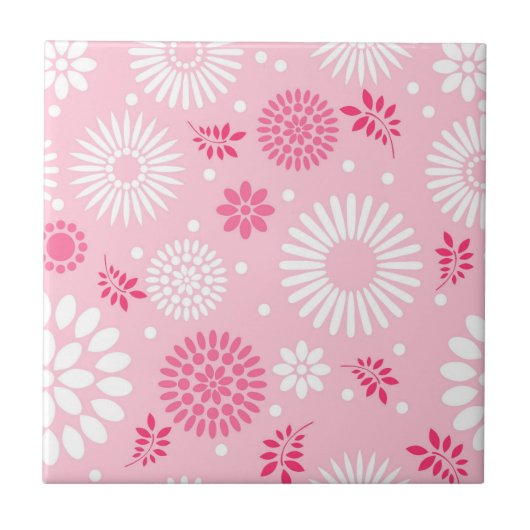 Meisjes Elegant Roze White Floral Pattern Tegeltje (Voorkant)
