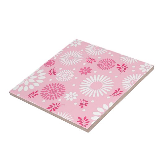 Meisjes  Elegant Roze White Floral Pattern Tegeltje (Zijkant)