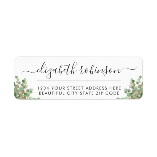 Meisjes Elegant Script Greenery Address Label (Voorkant)