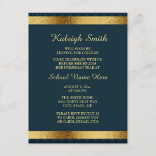 Meisjes Elegante Navyblauw Goud Universiteit Koffe Uitnodiging Briefkaart