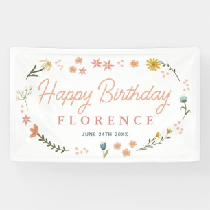 Meisjes Elegante Wilde Bloem Verjaardag Welkom Bor Spandoek