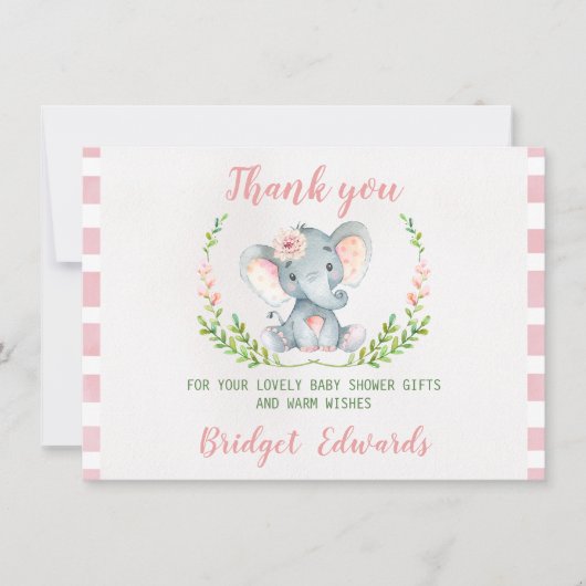 Meisjes Elephant Dank je Baby shower Bedankkaart (Voorkant)