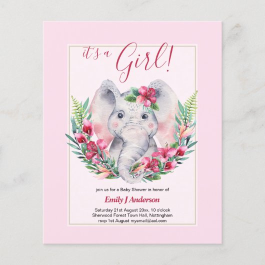 MEISJES Elephant Flowers Baby shower GENDER REVEE Flyer (Voorkant)