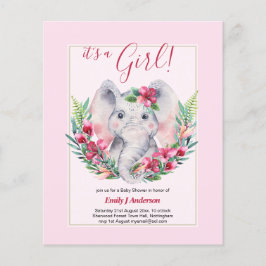 MEISJES Elephant Flowers Baby shower GENDER REVEE Flyer