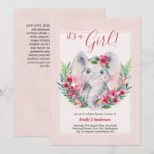 MEISJES Elephant Flowers Baby shower GENDER REVEE Kaart (Voorkant / Achterkant)