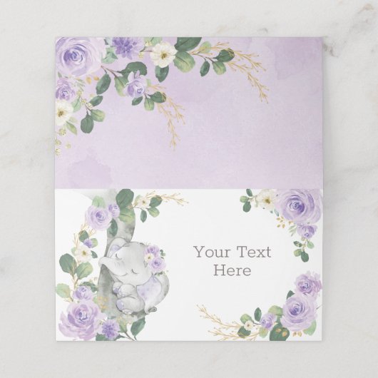 Meisjes Elephant Paarse Floral Rozen Etiket Plaatskaartje (Buitenkant ongevouwen)