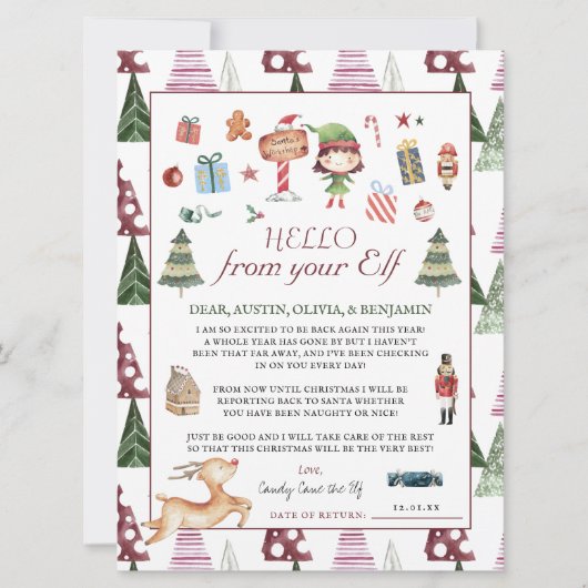 Meisjes Elf | Kinderen Kerst Elf Hallo Brief (Voorkant)