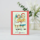 Meisjes en Baby Chicks  Paas Kaarten Feestdagenkaart (Staand voorkant)